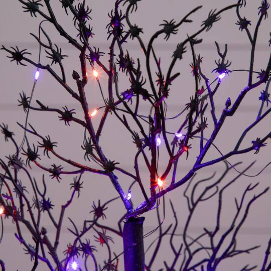 3ft. Pre-Lit Artificial Halloween Spider Twig Tree with 80 Orange & Purple LED Lights